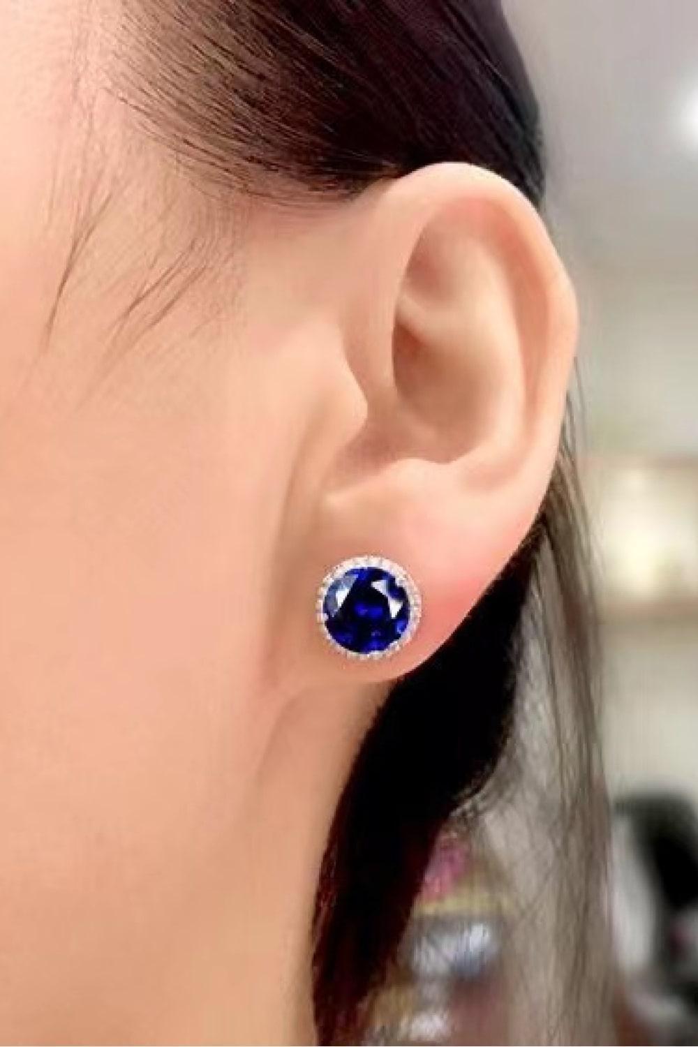 Zircon Accent Round Blue 2 Carat Moissanite Stud Earrings - MXSTUDIO.COM