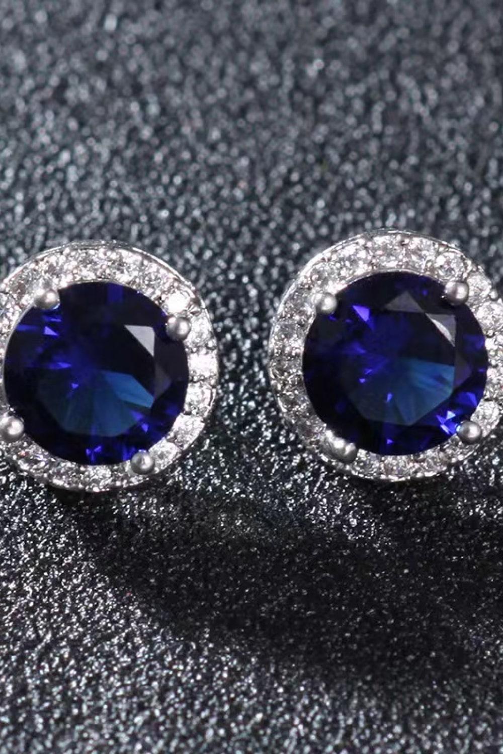 Zircon Accent Round Blue 2 Carat Moissanite Stud Earrings - MXSTUDIO.COM