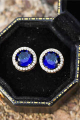 Zircon Accent Round Blue 2 Carat Moissanite Stud Earrings - MXSTUDIO.COM