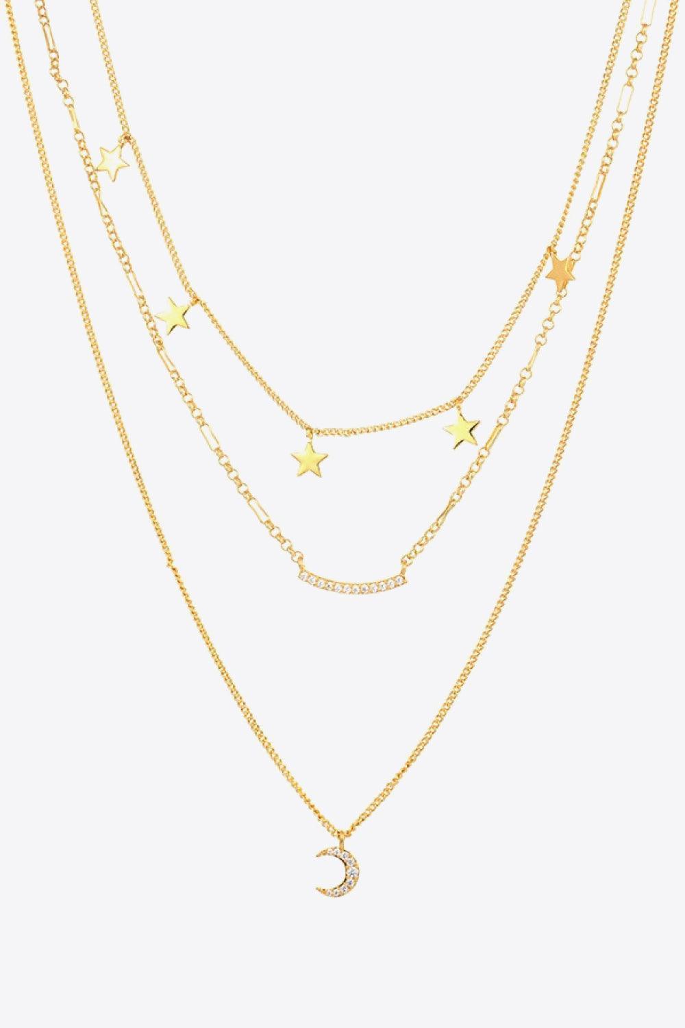 Zircon Accent Star and Moon Pendant 3 Layer Necklace - MXSTUDIO.COM