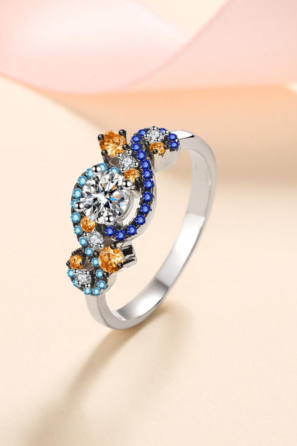 Zircon Accents Contrast Sterling Silver Moissanite Ring - MXSTUDIO.COM