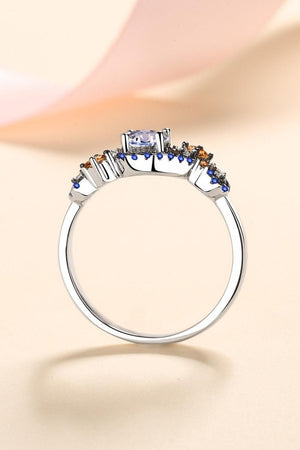 Zircon Accents Contrast Sterling Silver Moissanite Ring - MXSTUDIO.COM