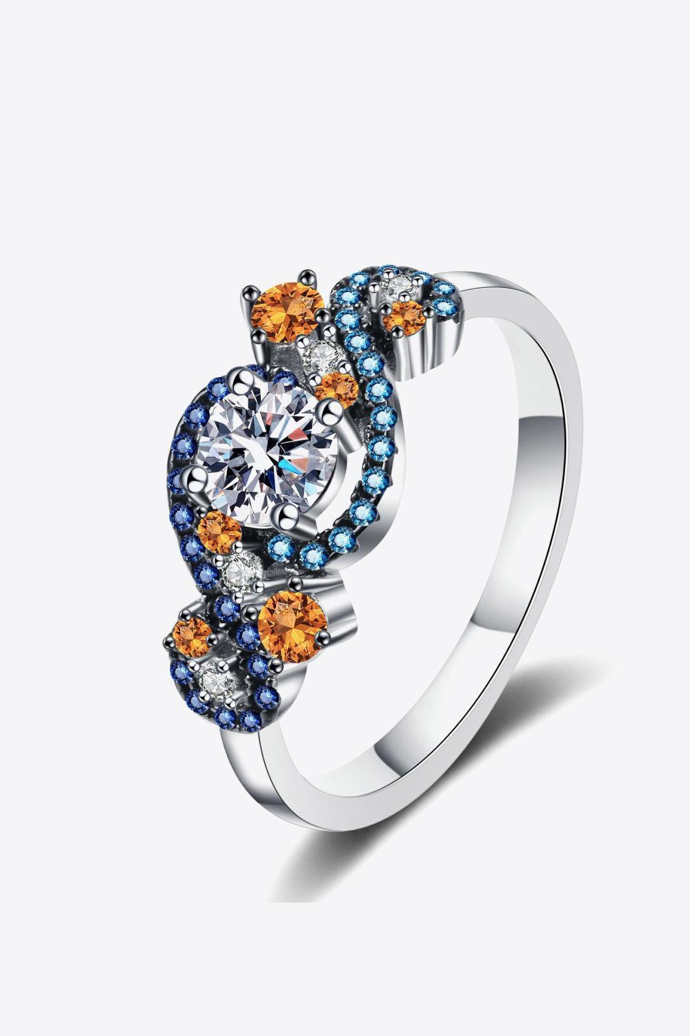 Zircon Accents Contrast Sterling Silver Moissanite Ring - MXSTUDIO.COM