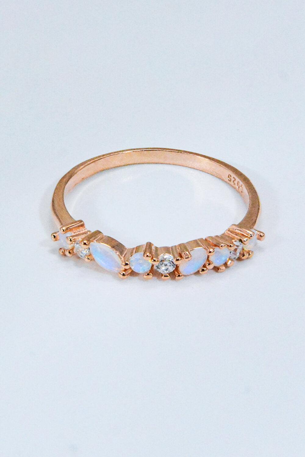 Zircon Adorned Rose Gold Plated Moonstone Ring - MXSTUDIO.COM