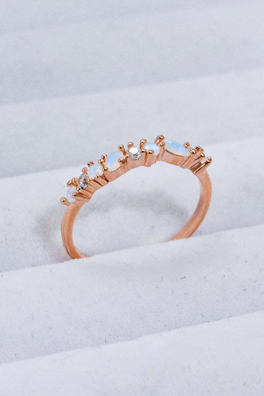 Zircon Adorned Rose Gold Plated Moonstone Ring - MXSTUDIO.COM