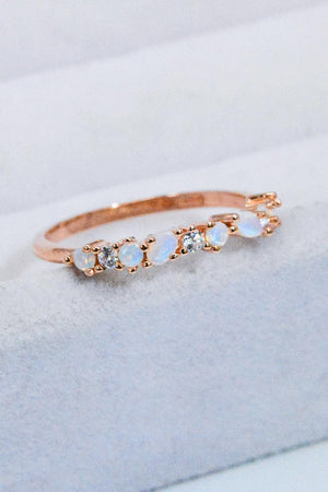 Zircon Adorned Rose Gold Plated Moonstone Ring - MXSTUDIO.COM