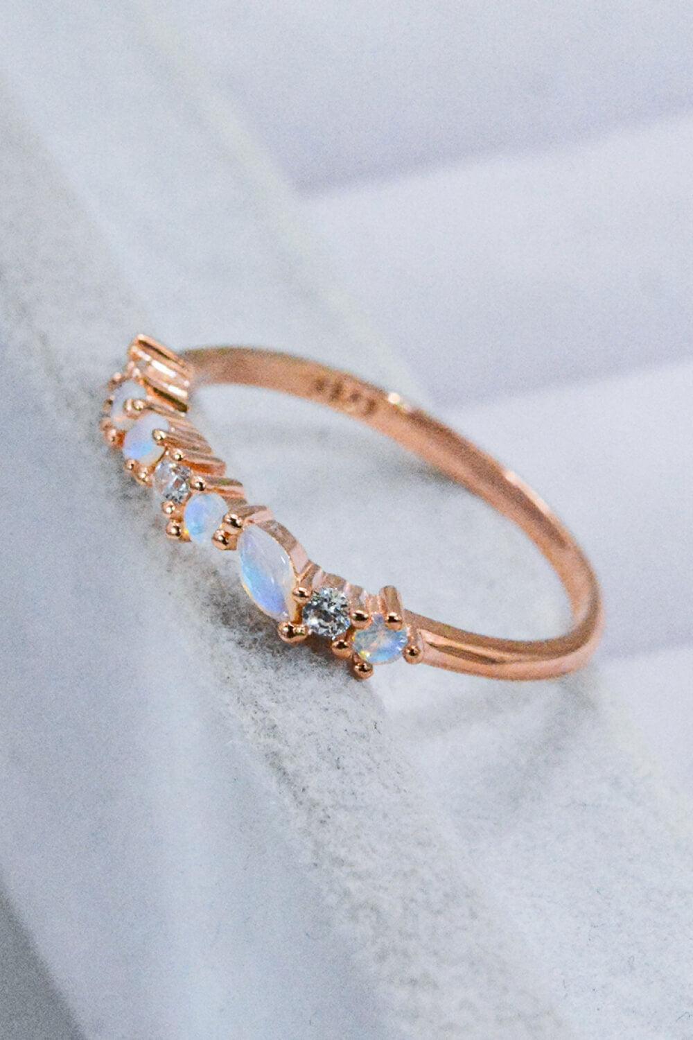 Zircon Adorned Rose Gold Plated Moonstone Ring - MXSTUDIO.COM