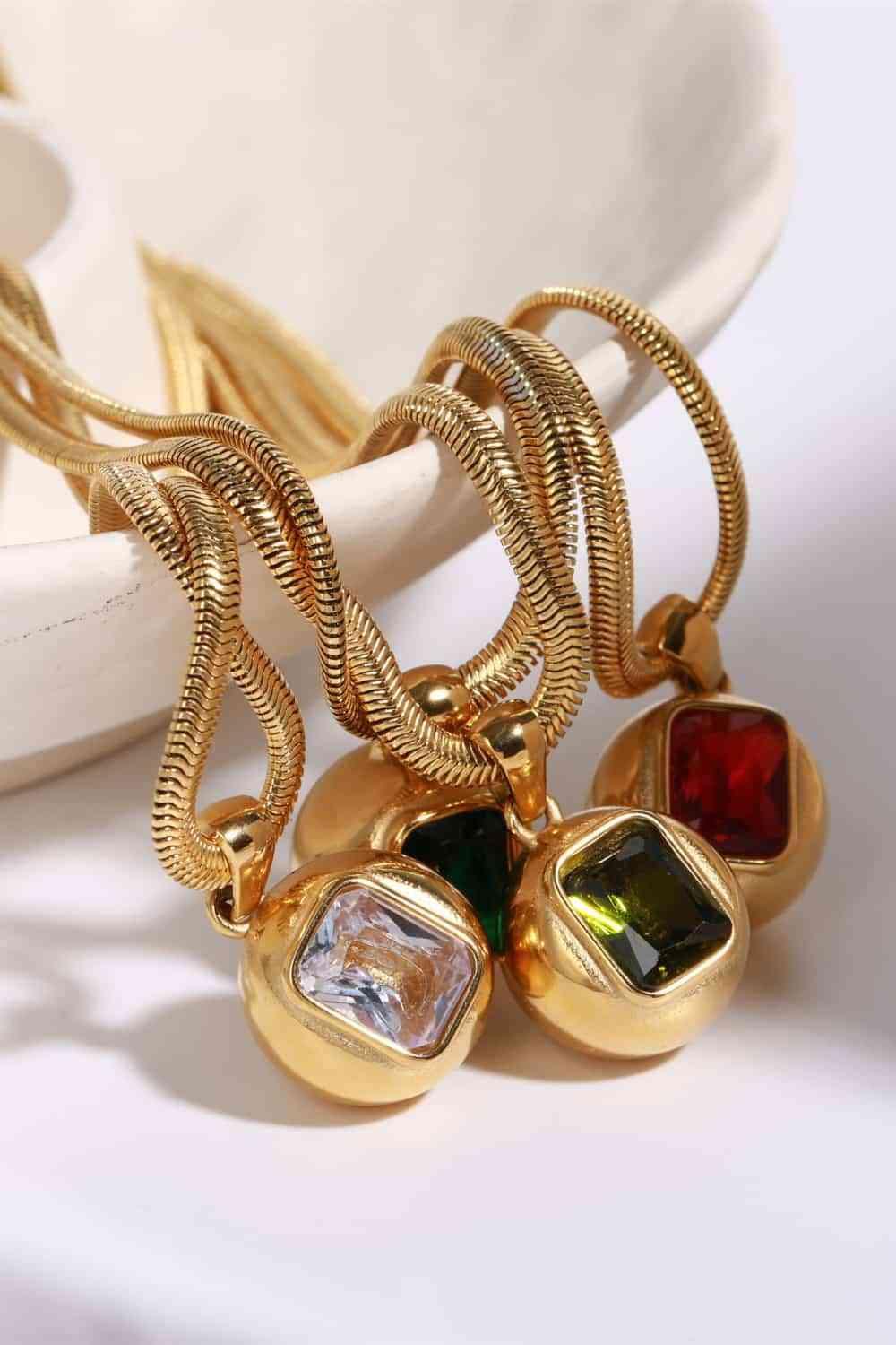 Zircon Geometrical Shape Pendant Gold Plated Necklace-MXSTUDIO.COM