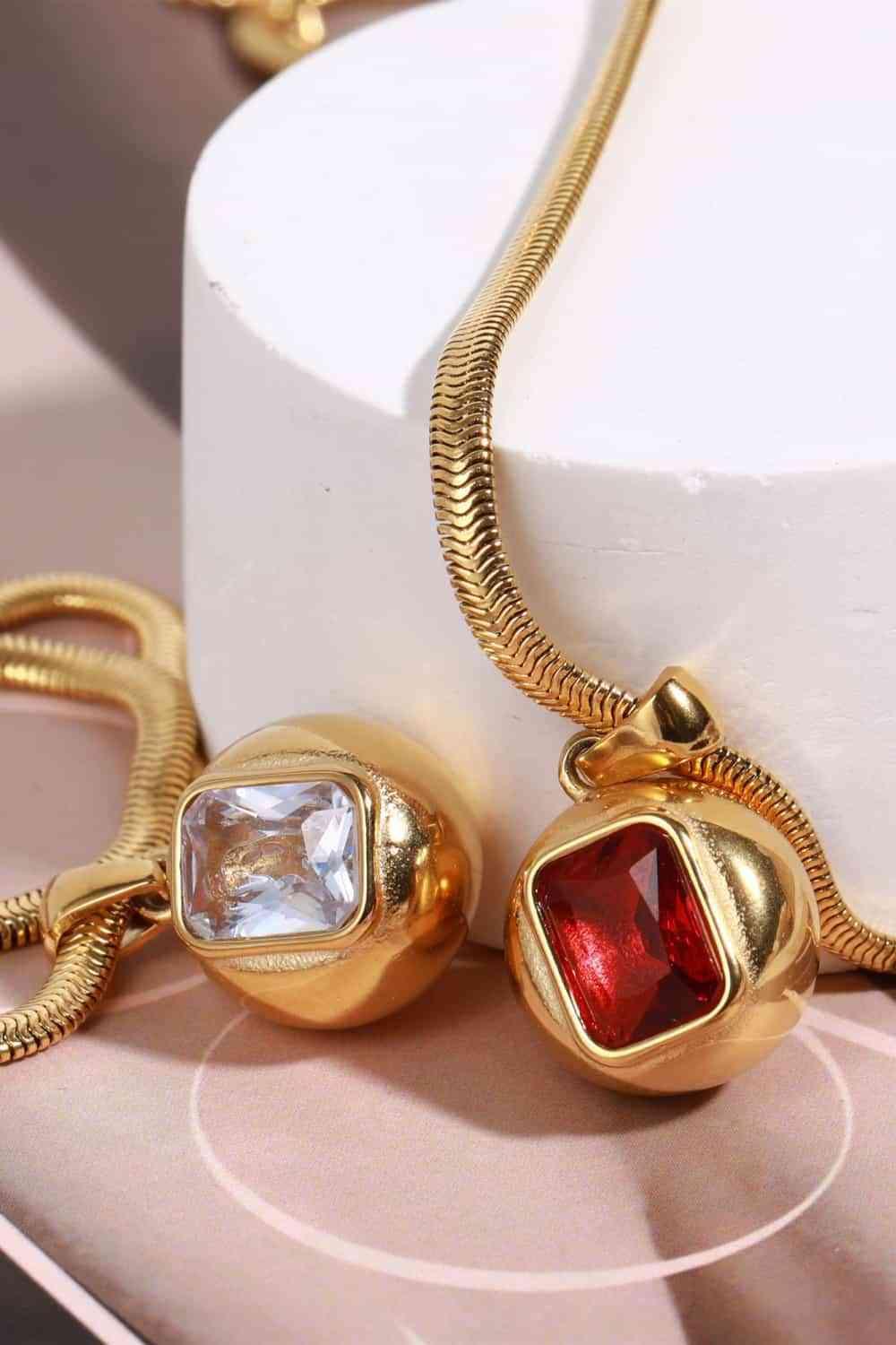 Zircon Geometrical Shape Pendant Gold Plated Necklace-MXSTUDIO.COM