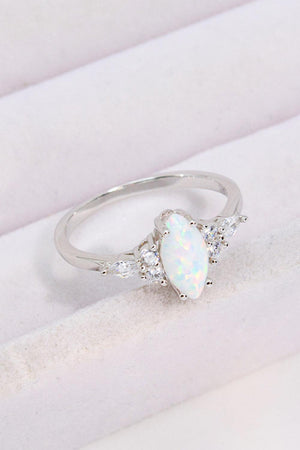 Zircon Ornamented Platinum-Plated Opal Ring - MXSTUDIO.COM