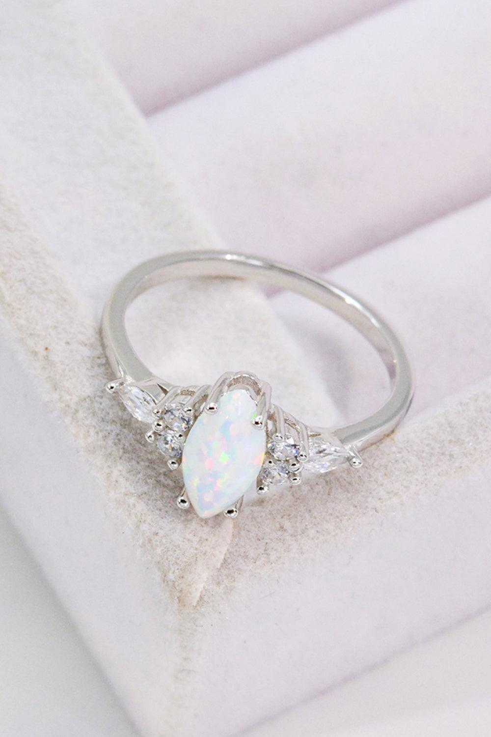 Zircon Ornamented Platinum-Plated Opal Ring - MXSTUDIO.COM