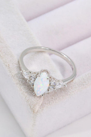 Zircon Ornamented Platinum-Plated Opal Ring - MXSTUDIO.COM