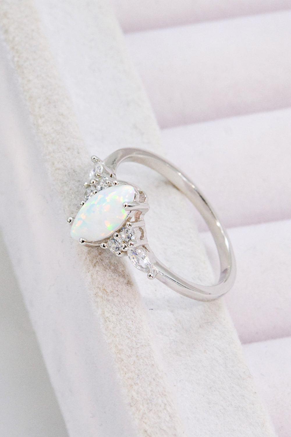 Zircon Ornamented Platinum-Plated Opal Ring - MXSTUDIO.COM