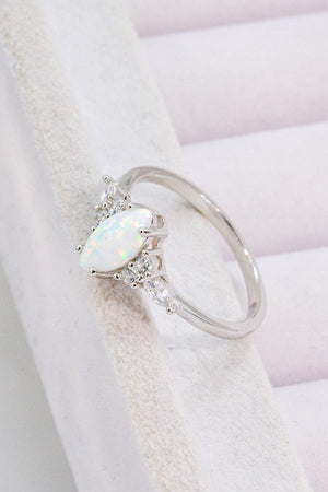 Zircon Ornamented Platinum-Plated Opal Ring - MXSTUDIO.COM