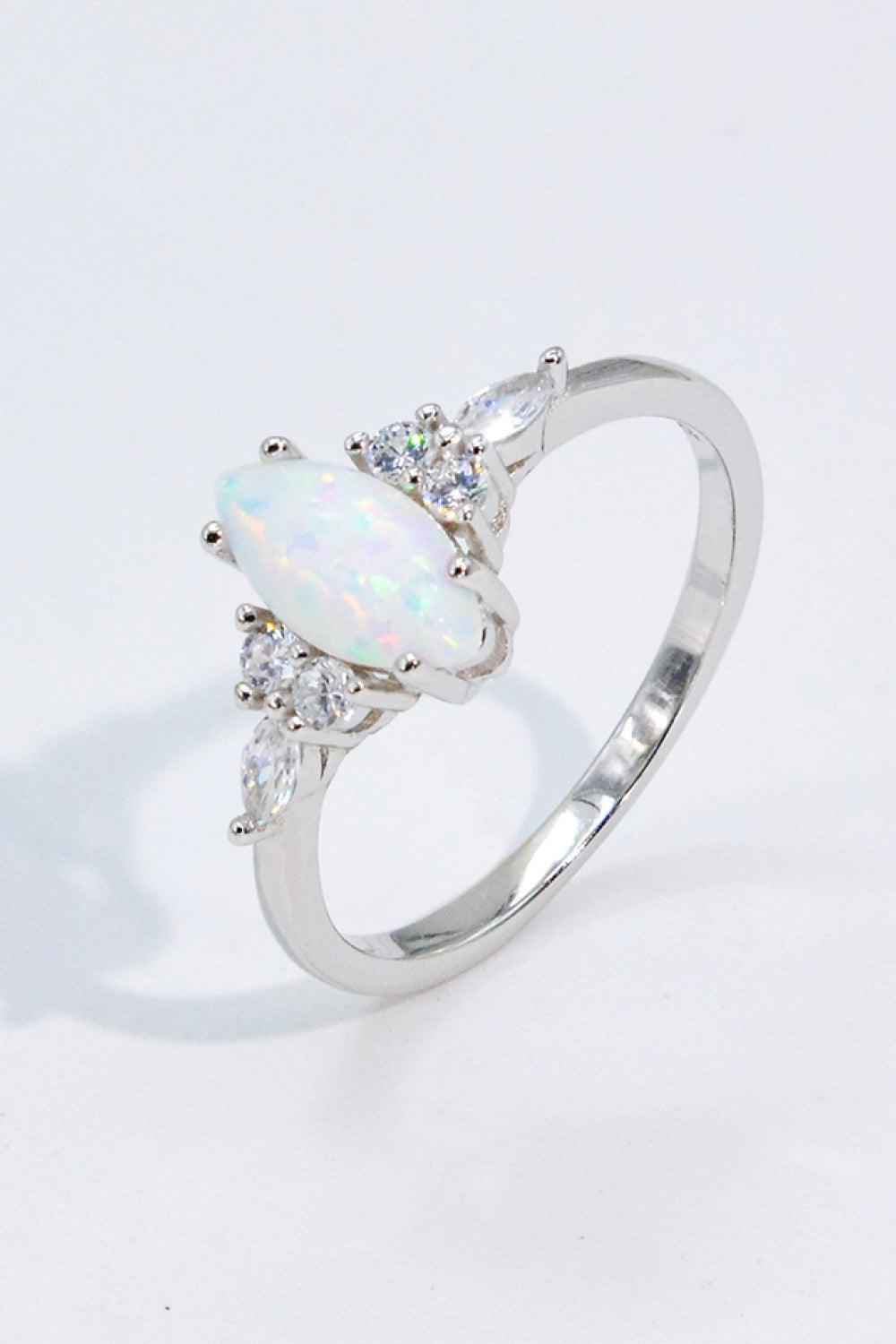 Zircon Ornamented Platinum-Plated Opal Ring - MXSTUDIO.COM