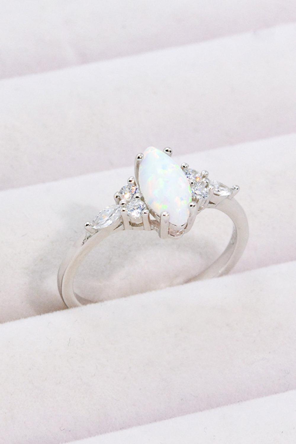 Zircon Ornamented Platinum-Plated Opal Ring - MXSTUDIO.COM