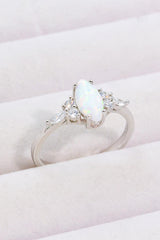 Zircon Ornamented Platinum-Plated Opal Ring - MXSTUDIO.COM