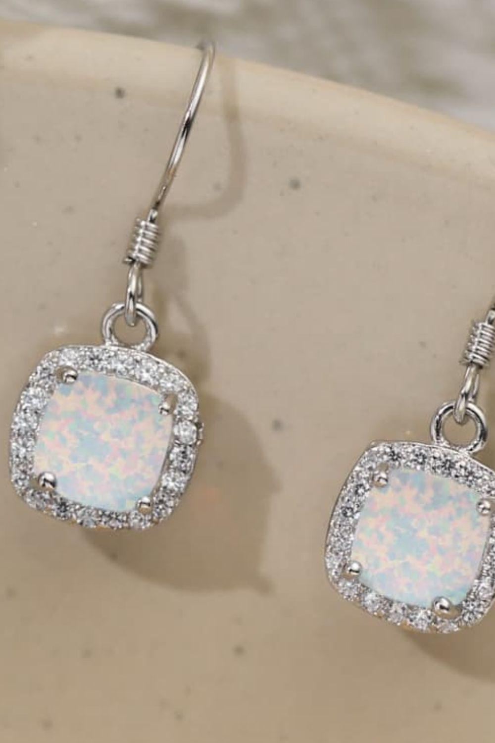 Zircon Ornamented Square Opal Drop Earrings - MXSTUDIO.COM
