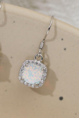 Zircon Ornamented Square Opal Drop Earrings - MXSTUDIO.COM