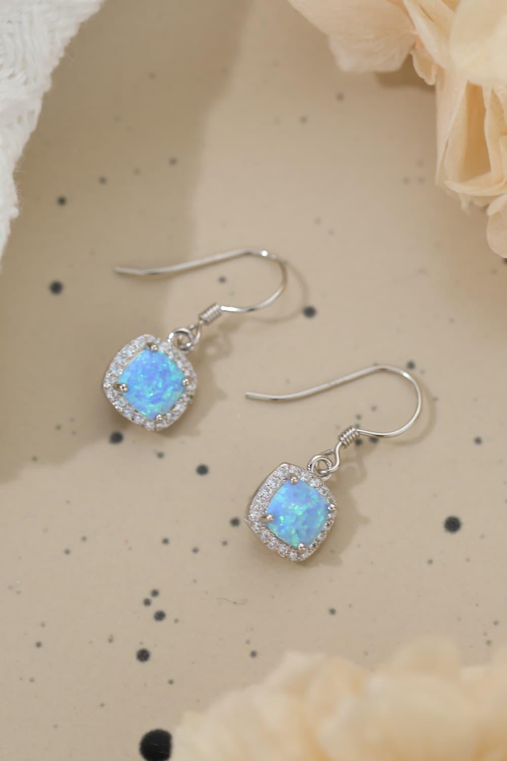 Zircon Ornamented Square Opal Drop Earrings - MXSTUDIO.COM