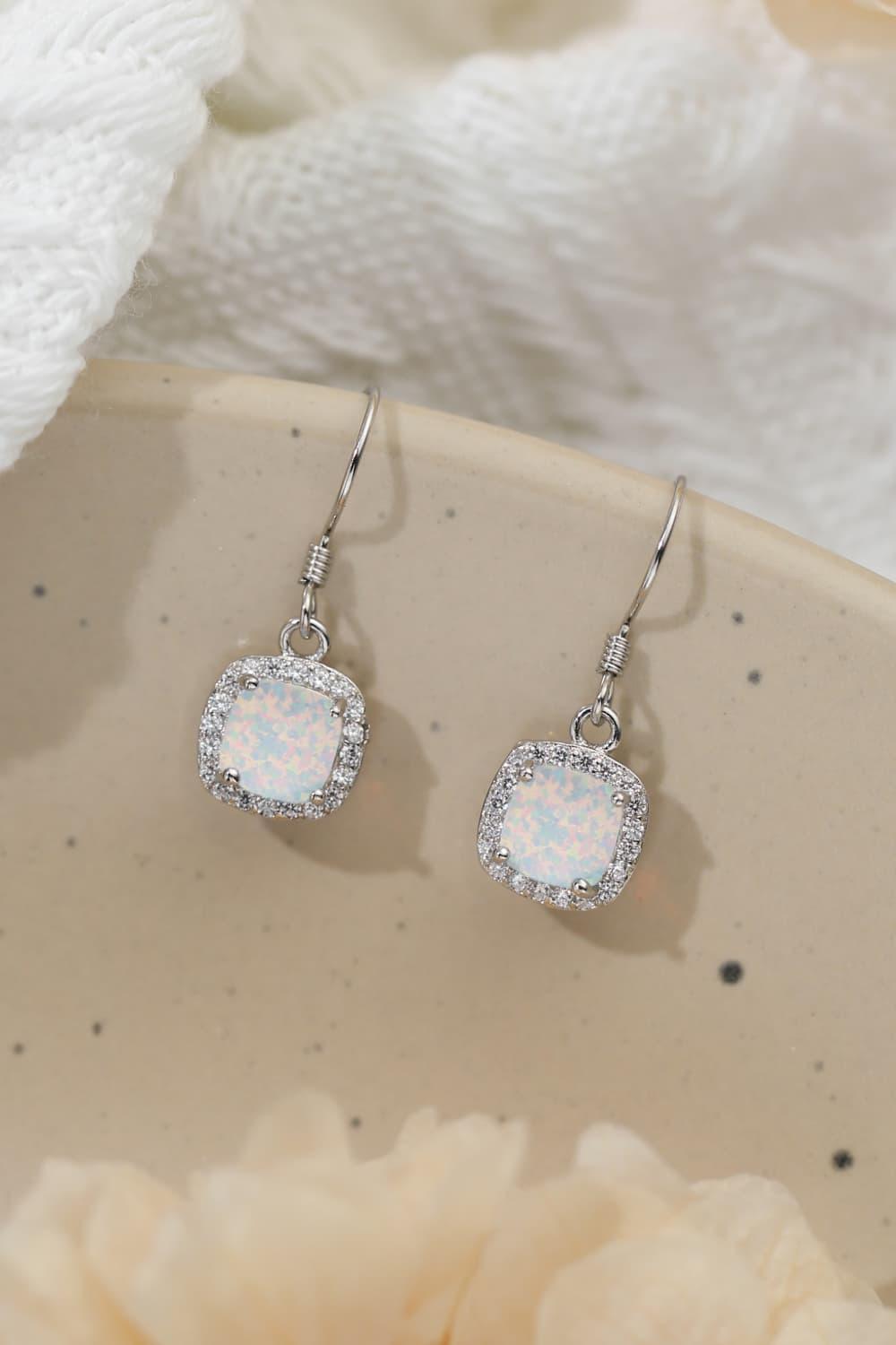 Zircon Ornamented Square Opal Drop Earrings - MXSTUDIO.COM