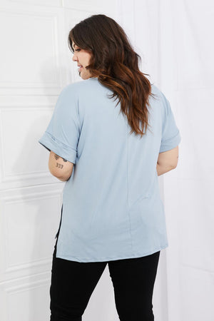 Absolutely Cozy Misty Blue Plus Size V-Neck T-Shirt - MXSTUDIO.COM