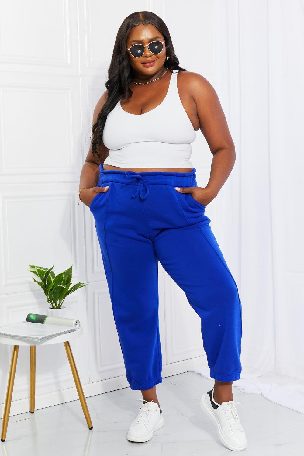 Active Drawstring Blue Plus Size Joggers - MXSTUDIO.COM