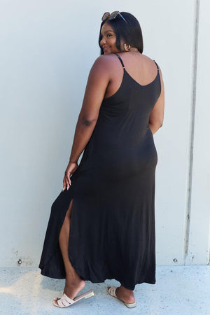 Adjustable Strap Cami Style Plus Size Black Maxi Dress - MXSTUDIO.COM