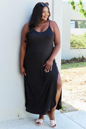 Adjustable Strap Cami Style Plus Size Black Maxi Dress - MXSTUDIO.COM