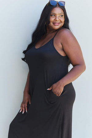 Adjustable Strap Cami Style Plus Size Black Maxi Dress - MXSTUDIO.COM