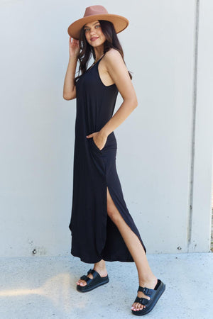 Adjustable Strap Cami Style Plus Size Black Maxi Dress - MXSTUDIO.COM