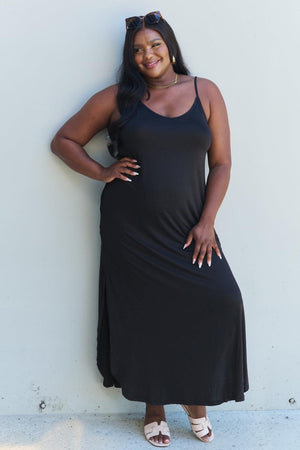 Adjustable Strap Cami Style Plus Size Black Maxi Dress - MXSTUDIO.COM