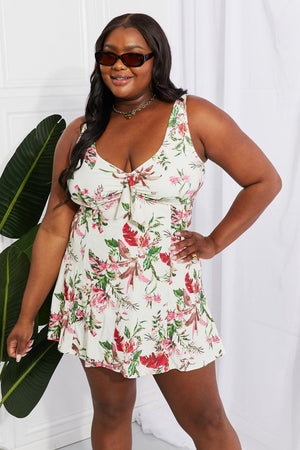 Adjustable Strap Floral Plus Size Swim Dress With Shorts - MXSTUDIO.COM