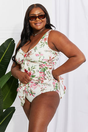 Adjustable Strap Floral Plus Size Swim Dress With Shorts - MXSTUDIO.COM