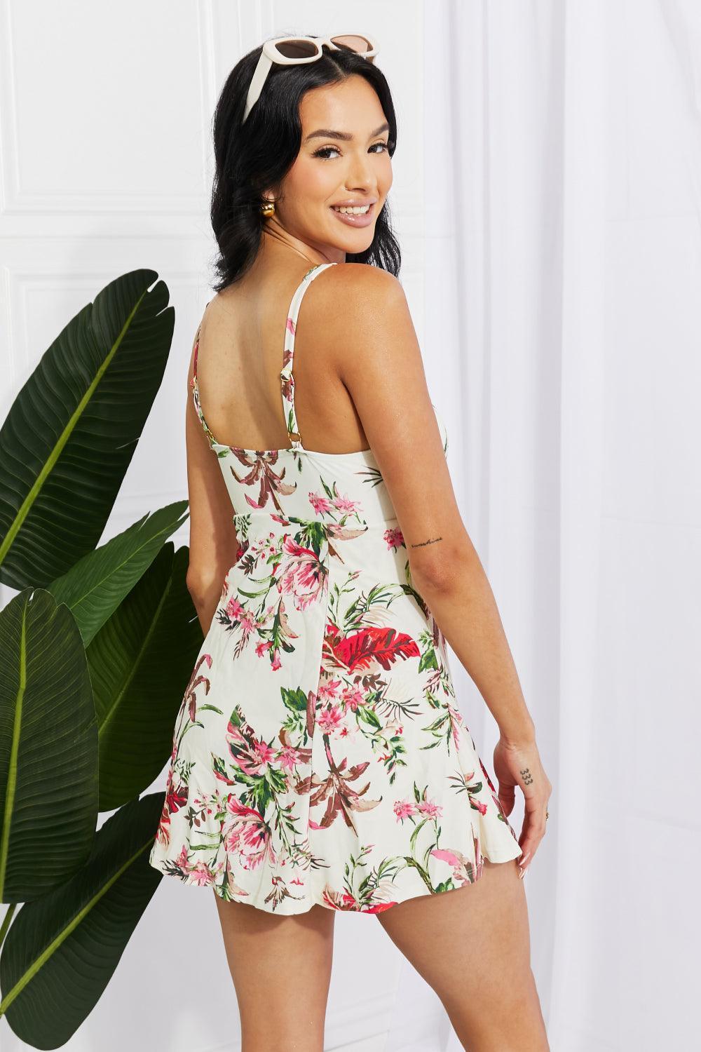 Adjustable Strap Floral Plus Size Swim Dress With Shorts - MXSTUDIO.COM