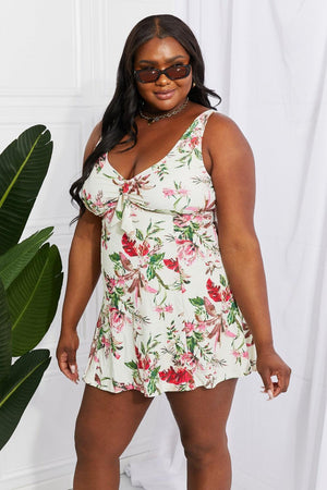 Adjustable Strap Floral Plus Size Swim Dress With Shorts - MXSTUDIO.COM