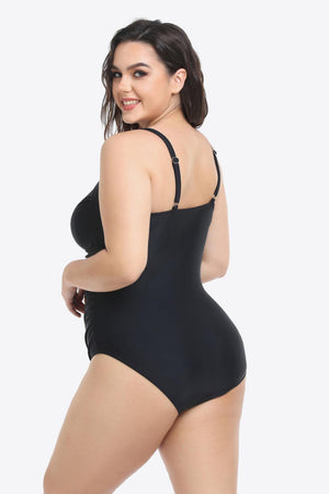 Adjustable Strap Plus Size Plunge One Piece Swimsuit - MXSTUDIO.COM