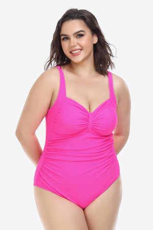 Adjustable Strap Plus Size Plunge One Piece Swimsuit - MXSTUDIO.COM