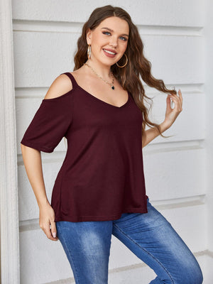 Adorbs V Neck Plus Size Cold-Shoulder Blouse - MXSTUDIO.COM