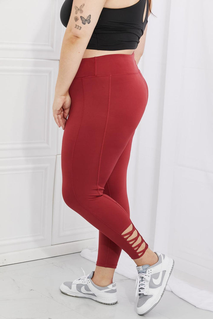 Agile High Waist Cutout Plus Size Red Leggings - MXSTUDIO.COM