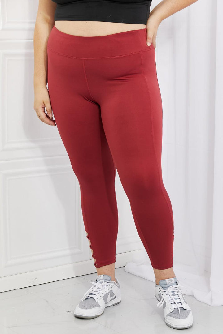 Agile High Waist Cutout Plus Size Red Leggings - MXSTUDIO.COM