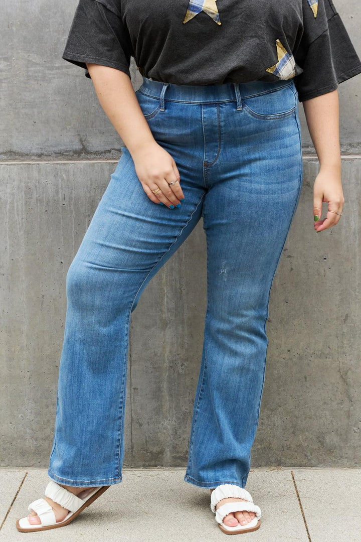 All-Around High Waist Plus Size Pull On Bootcut Jeans - MXSTUDIO.COM