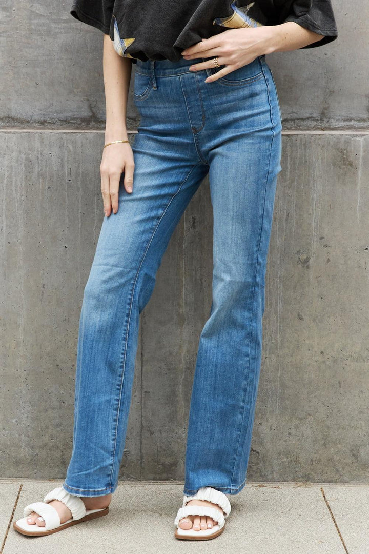 All-Around High Waist Plus Size Pull On Bootcut Jeans - MXSTUDIO.COM