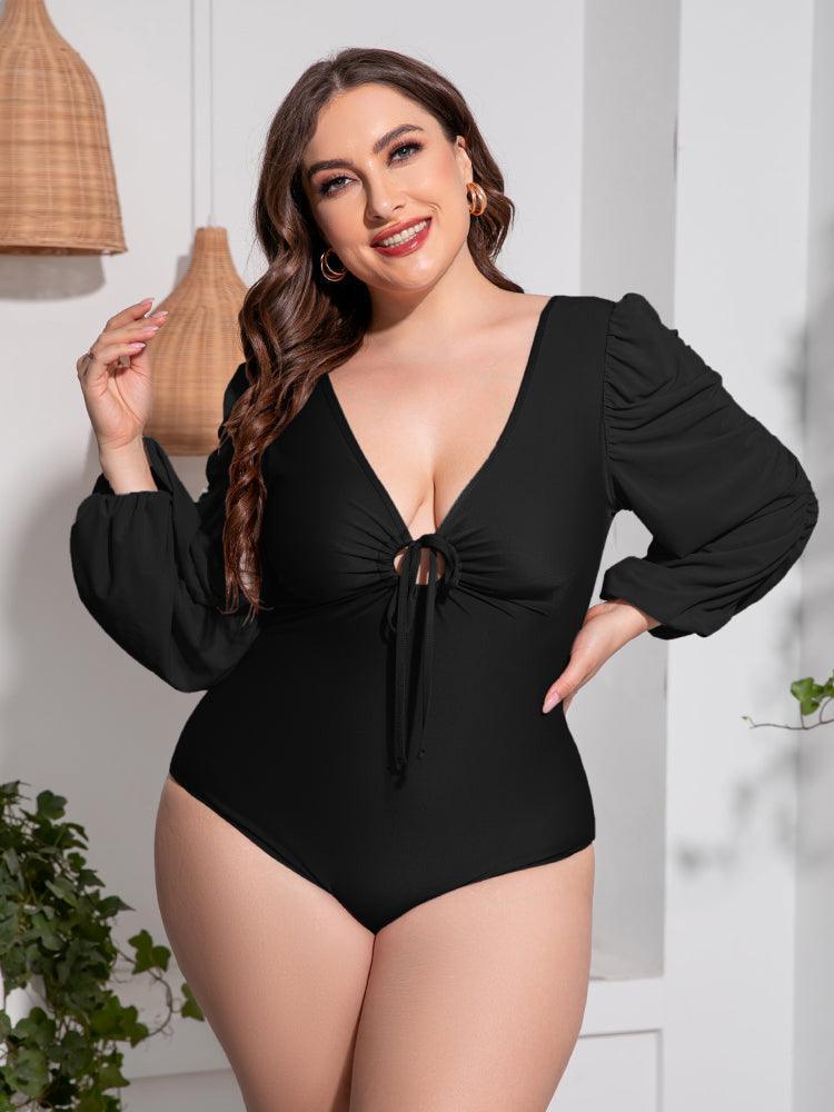 Alluring Glimpse Plus Size Plunge One Piece Swimsuit - MXSTUDIO.COM