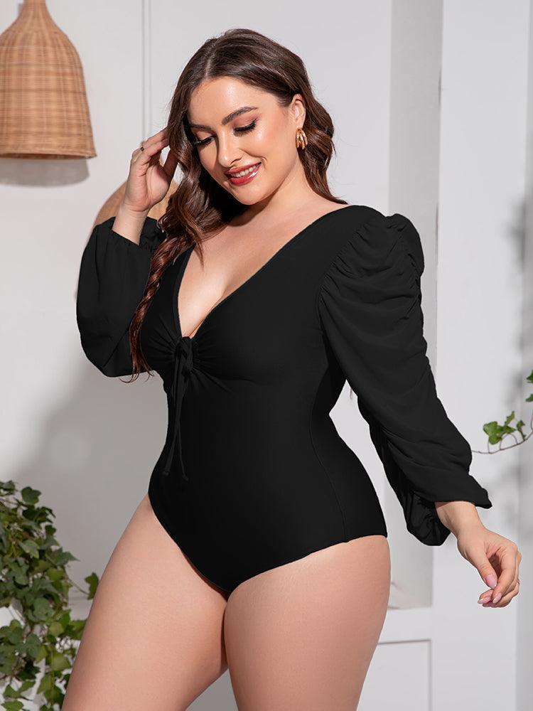 Alluring Glimpse Plus Size Plunge One Piece Swimsuit - MXSTUDIO.COM