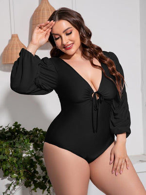 Alluring Glimpse Plus Size Plunge One Piece Swimsuit - MXSTUDIO.COM