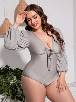 Alluring Glimpse Plus Size Plunge One Piece Swimsuit - MXSTUDIO.COM