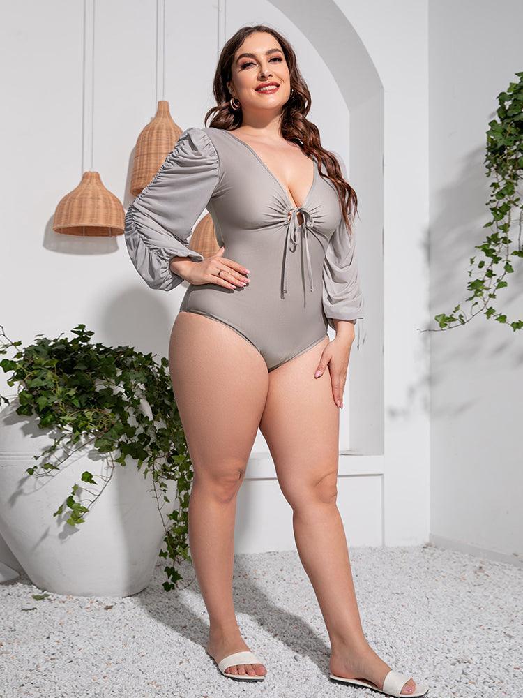 Alluring Glimpse Plus Size Plunge One Piece Swimsuit - MXSTUDIO.COM