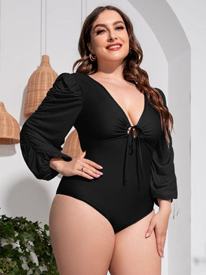 Alluring Glimpse Plus Size Plunge One Piece Swimsuit - MXSTUDIO.COM