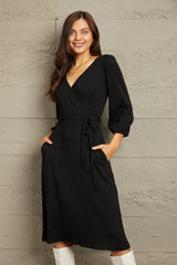 Always In Style Tie Waist Plus Size Black Midi Dress - MXSTUDIO.COM